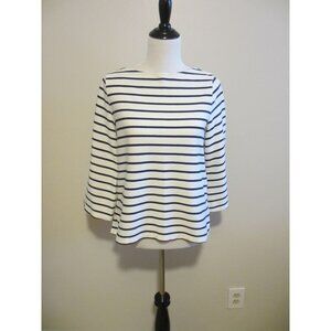 Striped Old Navy Womens Cream & Navy 3/4 Sleeve Boatneck Top S Cotton Blend